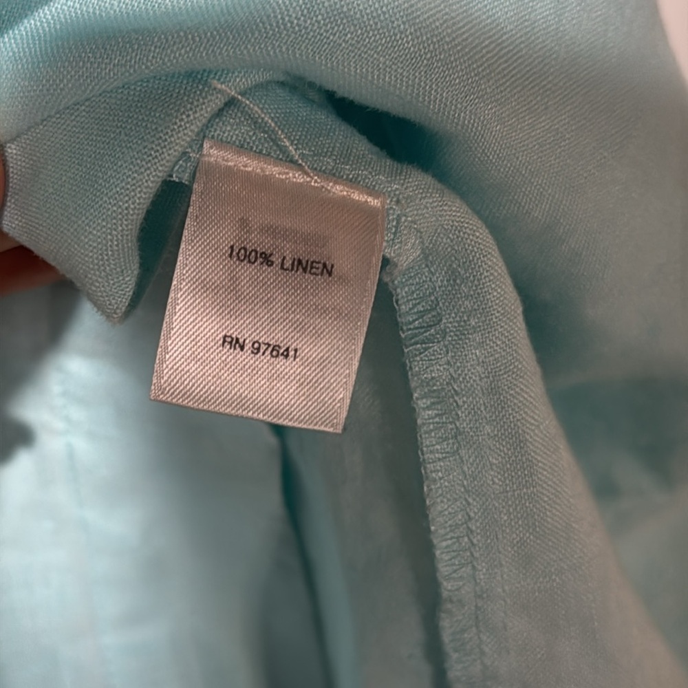 Pure Jill 100% Linen Tunic Top Sleeveless Pockets Lagenlook Aqua Blue size M - Picture 9 of 14